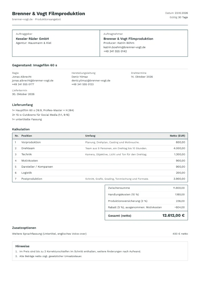 Beispielangebot im Layout Classic invoice