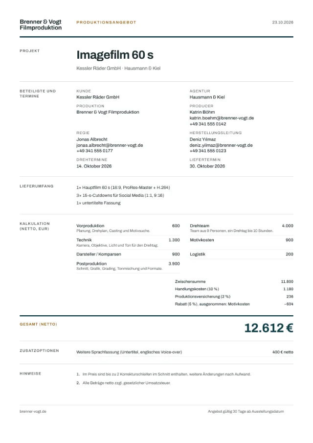 Beispielangebot im Layout Swiss grid
