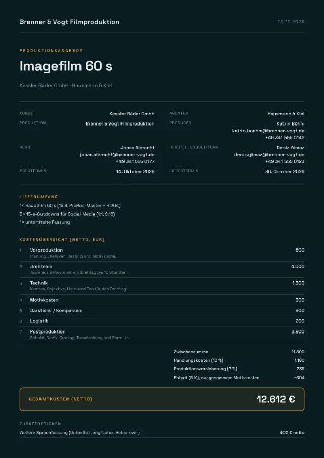 Beispielangebot im Layout Dark