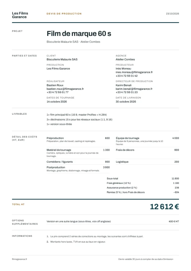 Exemple de devis dans la mise en page Swiss grid
