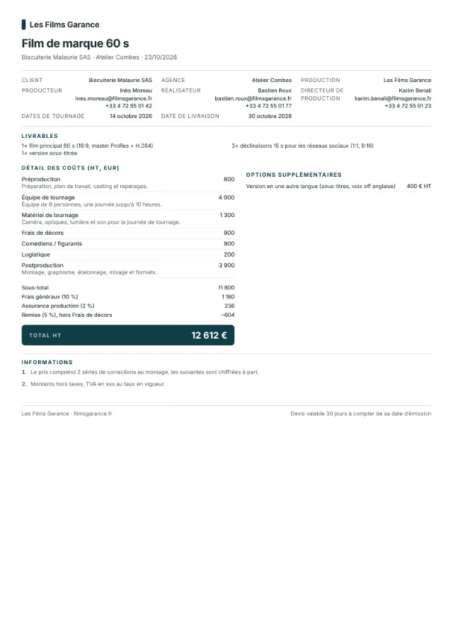 Exemple de devis dans la mise en page Micro