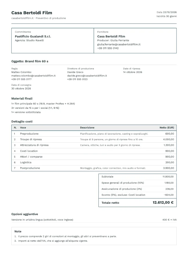 Preventivo di esempio nel layout Classic invoice